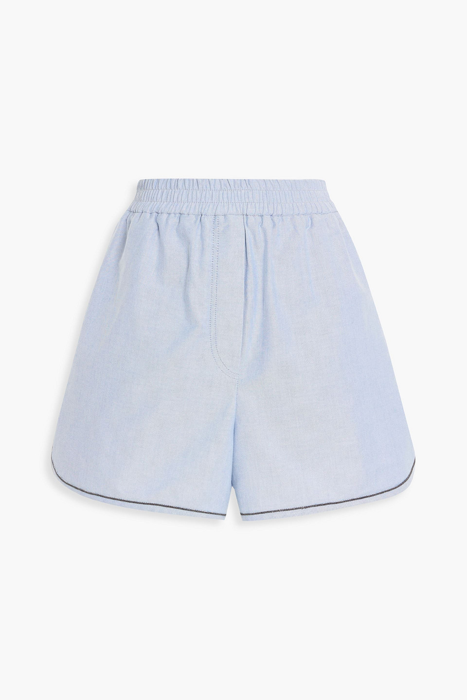 Brunello Cucinelli Bead-embellished Cotton Oxford Shorts In Blue