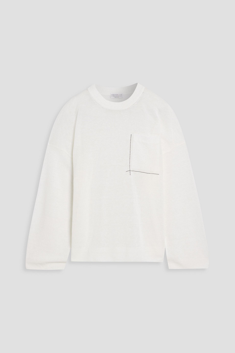 Brunello Cucinelli Bead-embellished Linen-blend Sweater In White