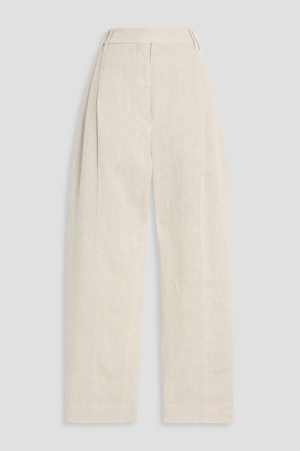 Brunello Cucinelli Metallic Linen-blend Tapered Pants In Sand