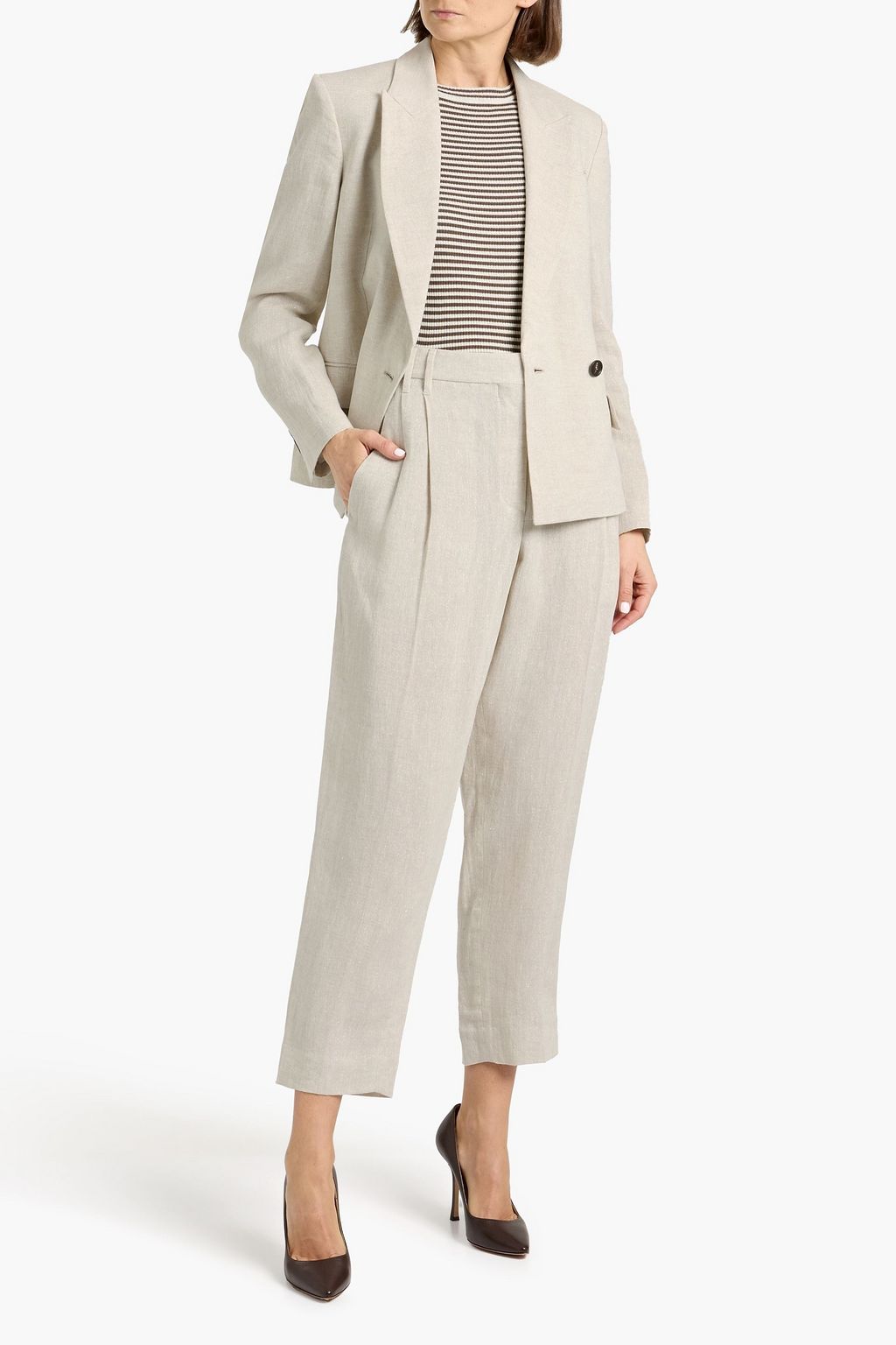 BRUNELLO CUCINELLI Metallic linen-blend tapered pants | THE OUTNET