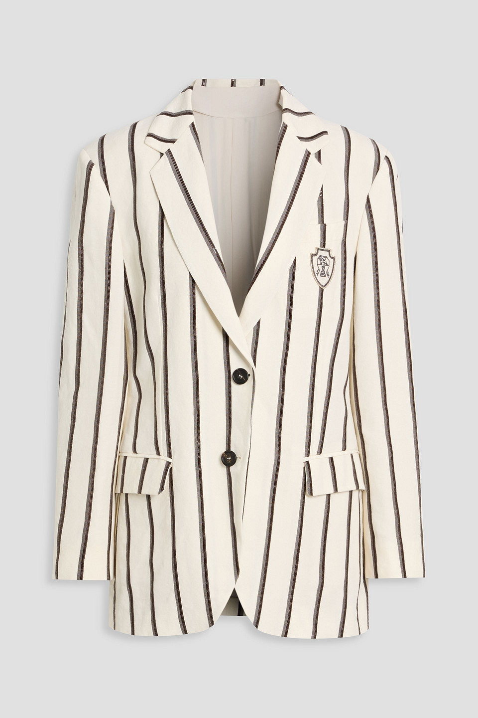 Brunello Cucinelli Striped Linen And Cotton-blend Blazer In Sand
