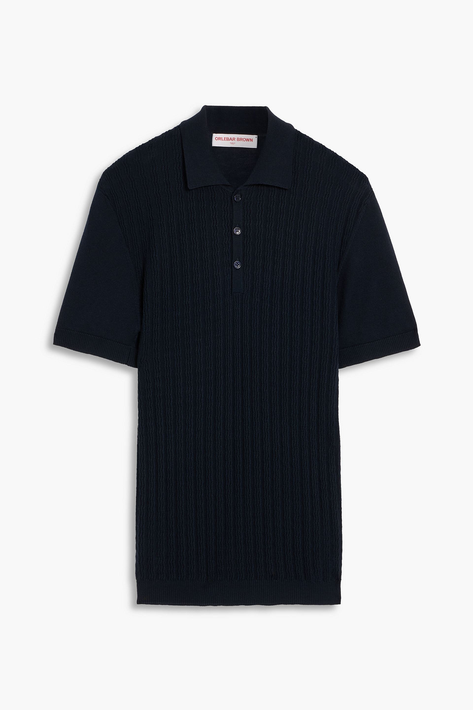 orlebar brown - lingmell pointelle-knit silk and cotton-blend polo shirt - blue - s