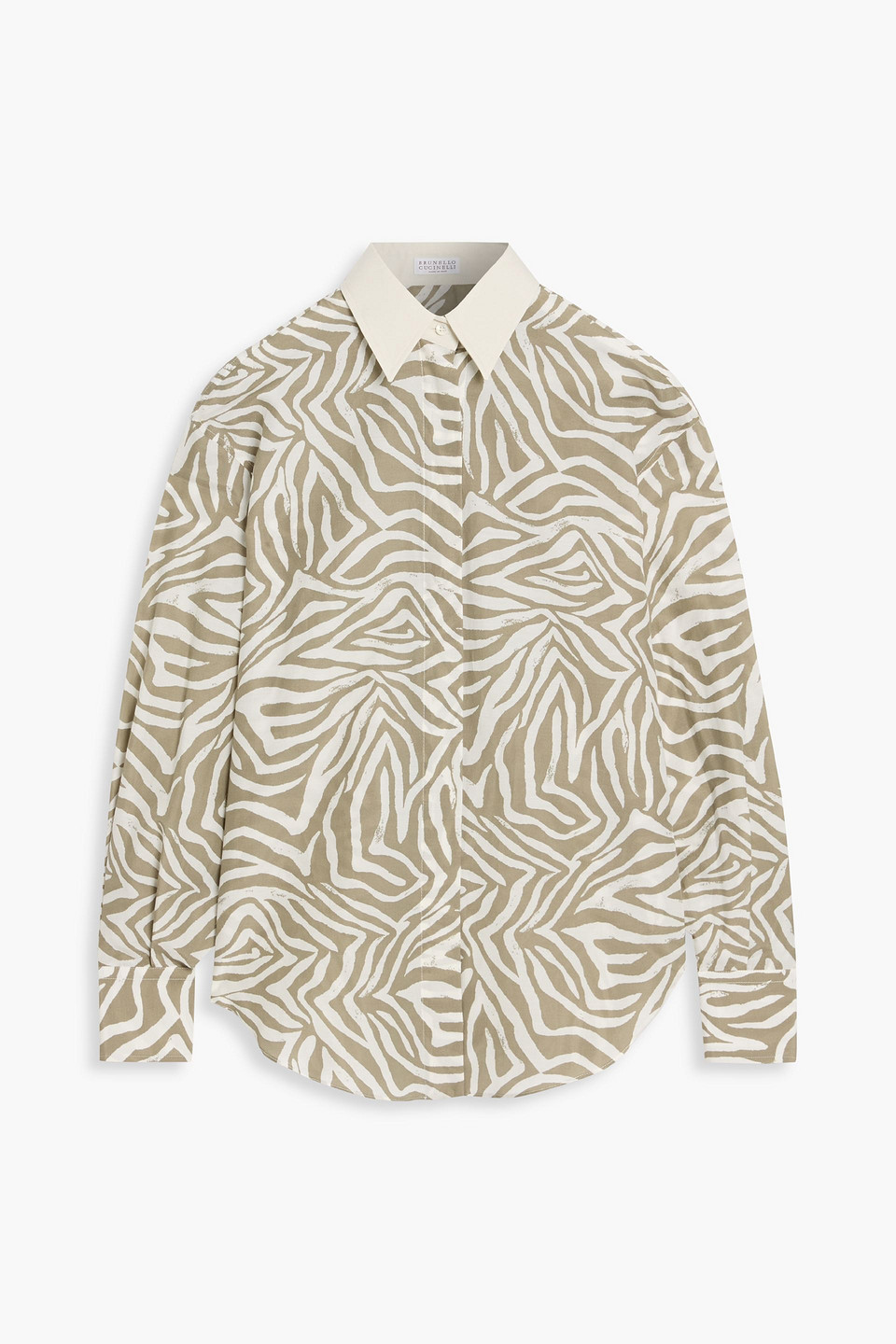 brunello cucinelli - printed cotton and silk-blend shirt - green - xs