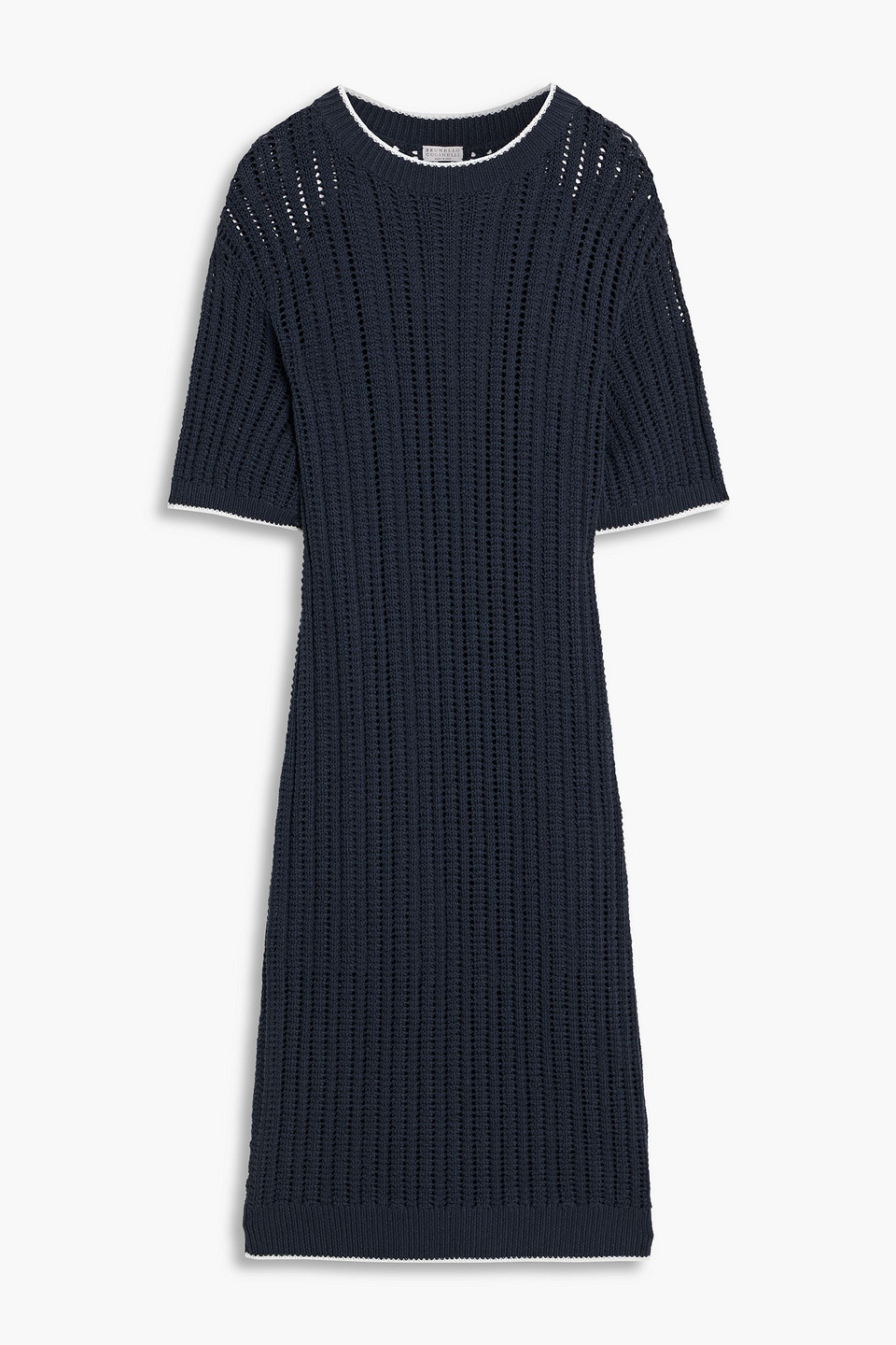 Brunello Cucinelli Open-knit Cotton Midi Dress In Blue