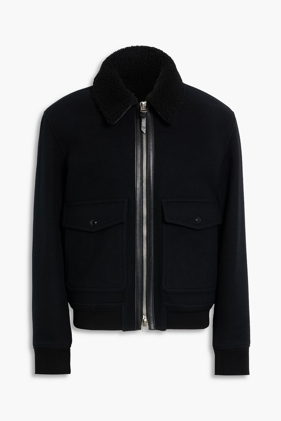 tom ford - shearling-trimmed wool-blend felt jacket - black - it 52