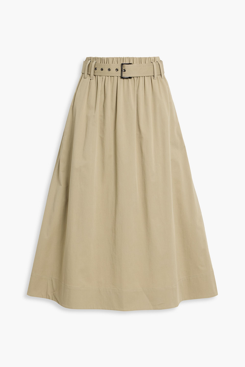Brunello Cucinelli Belted Cotton-blend Twill Midi Skirt In Green