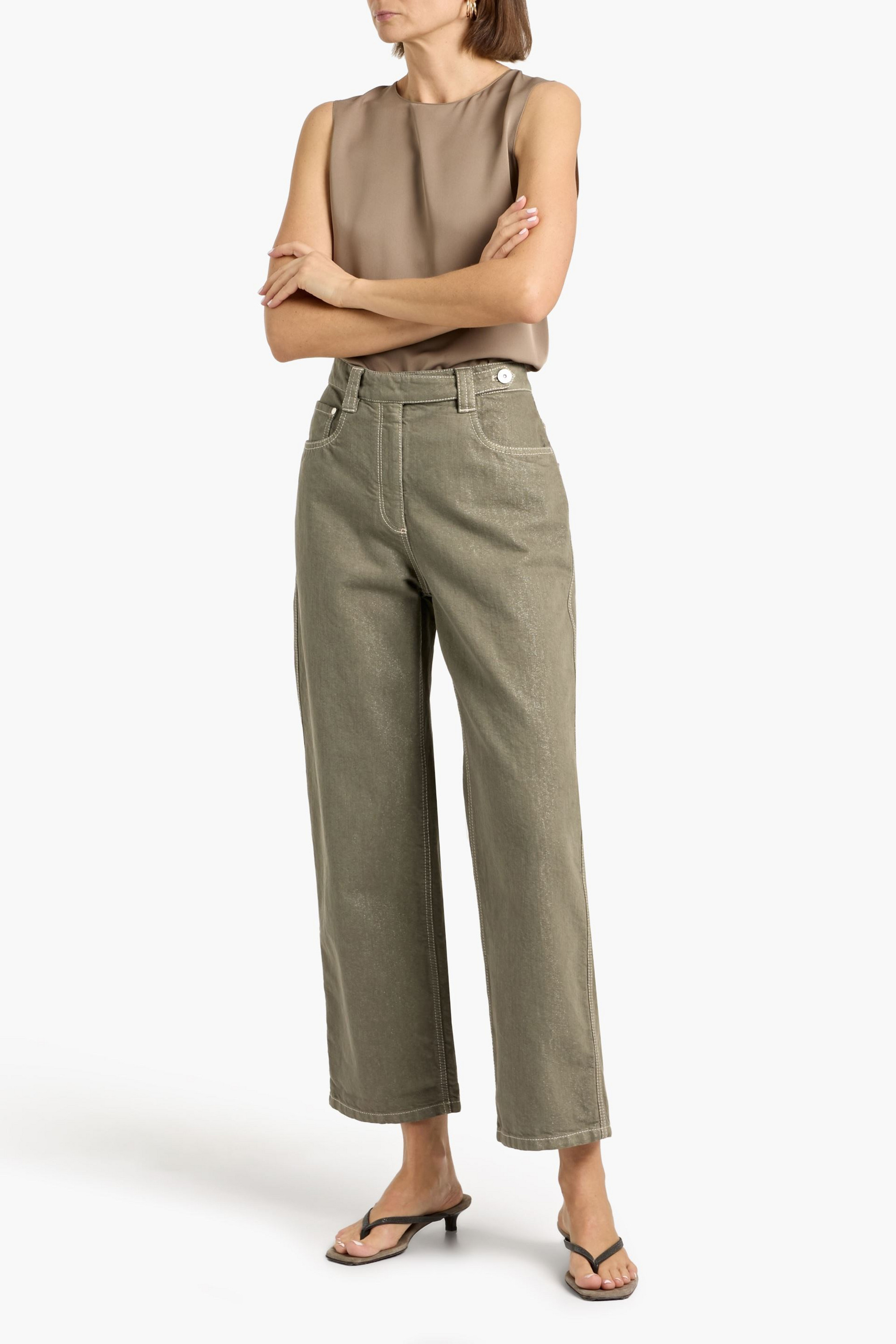 Brunello Cucinelli Metallic high-rise wide-leg jeans
