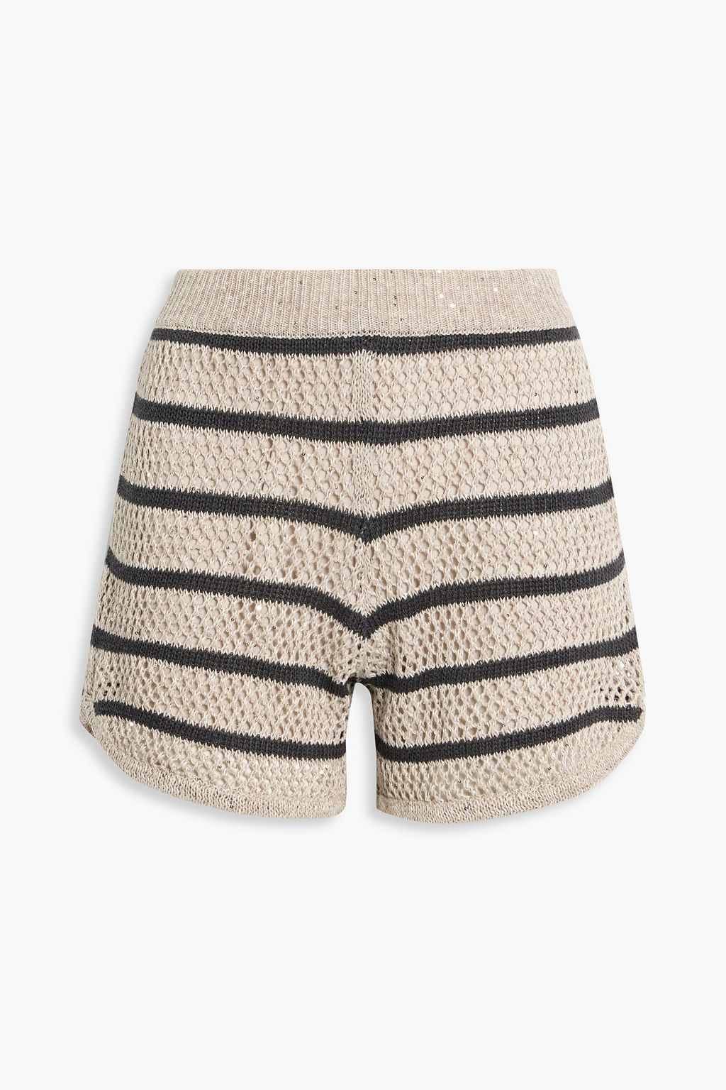 BRUNELLO CUCINELLI Striped sequin-embellished linen-blend shorts
