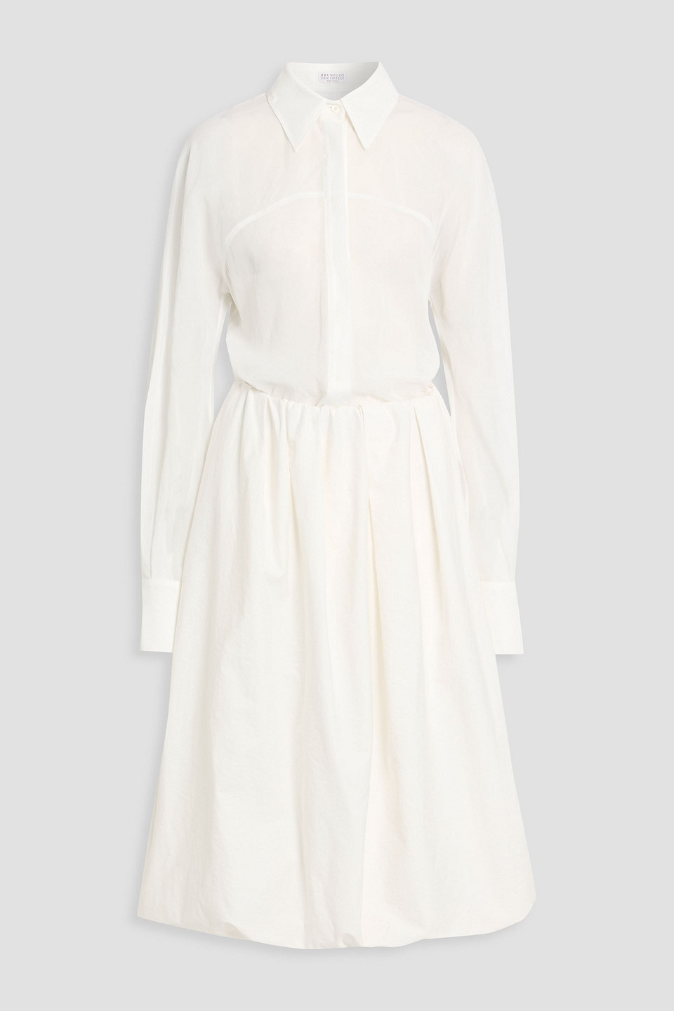 brunello cucinelli - organza and cotton-blend poplin midi shirt dress - white - m