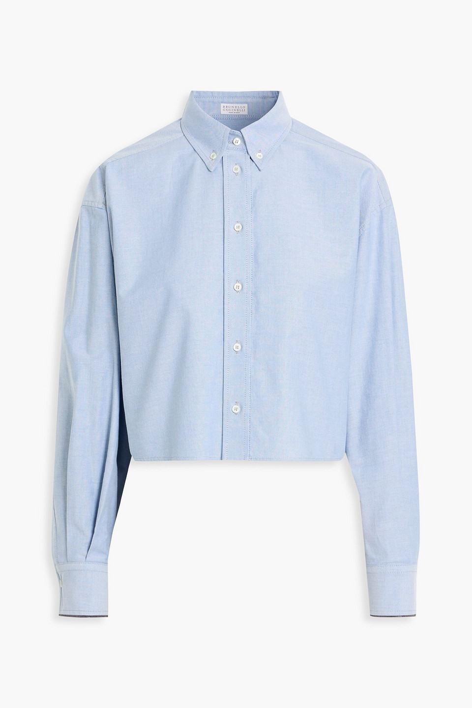 Brunello Cucinelli Cropped Cotton Oxford Shirt In Blue