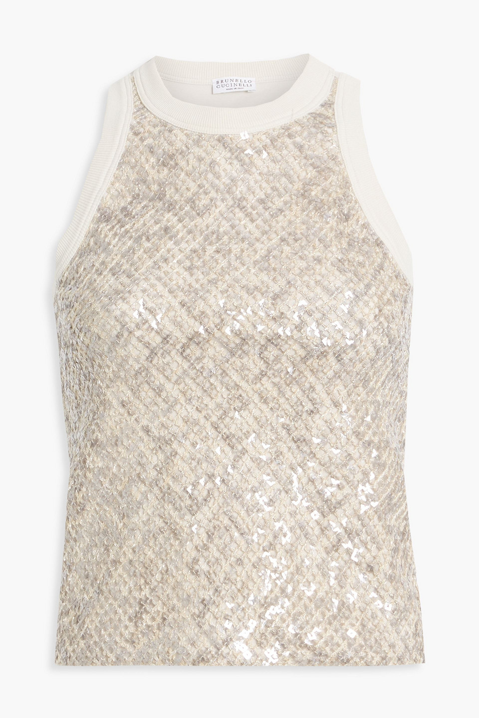 brunello cucinelli - sequin-embellished cotton-blend jersey tank - neutral - xs