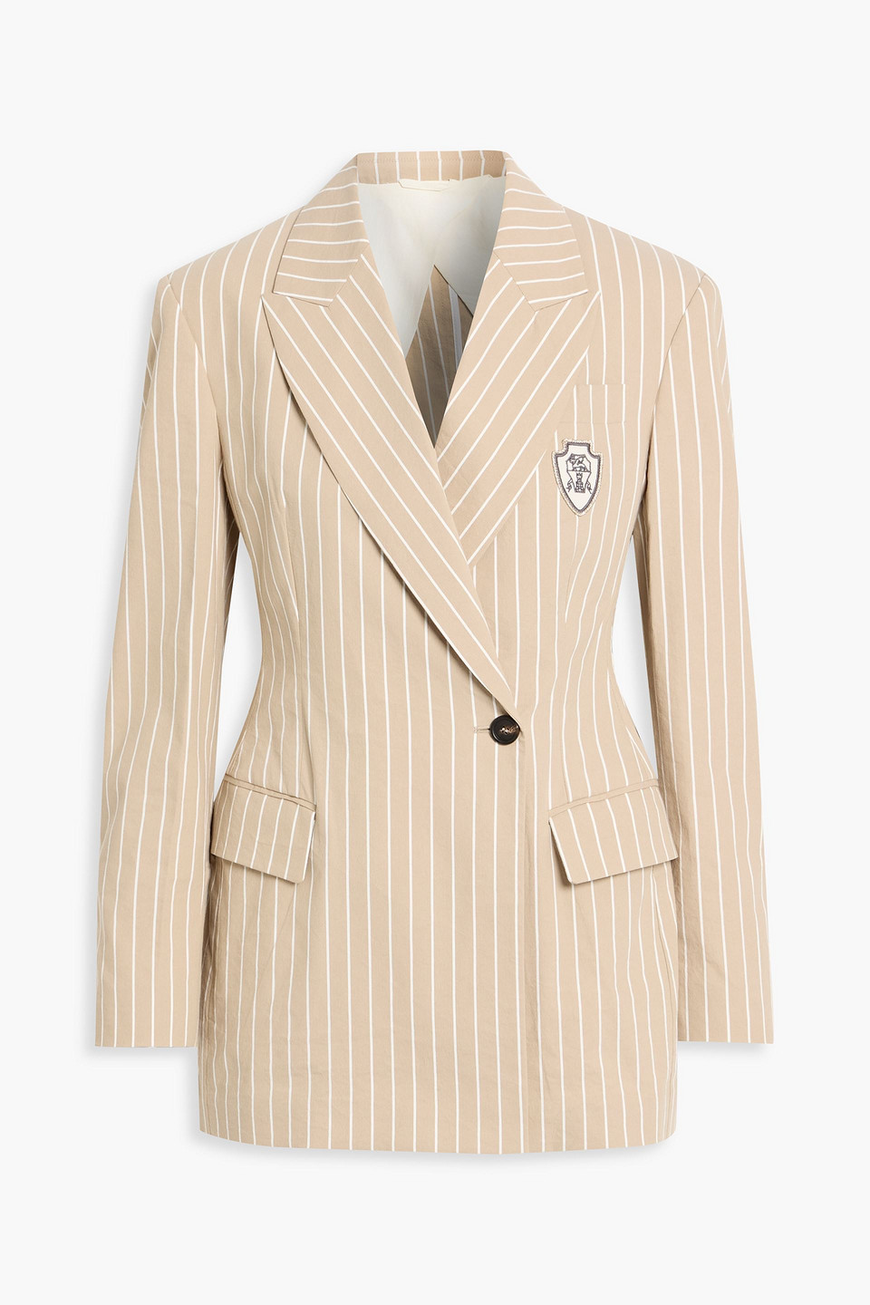 Brunello Cucinelli Double-breasted Striped Cotton And Silk-blend Blazer In Brown