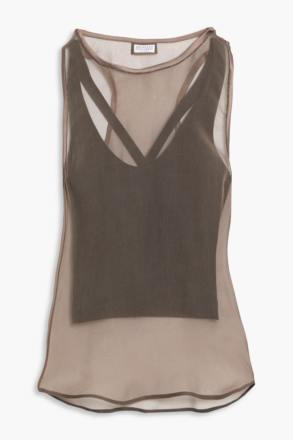 brunello cucinelli - bead-embellished silk-chiffon top - brown - m