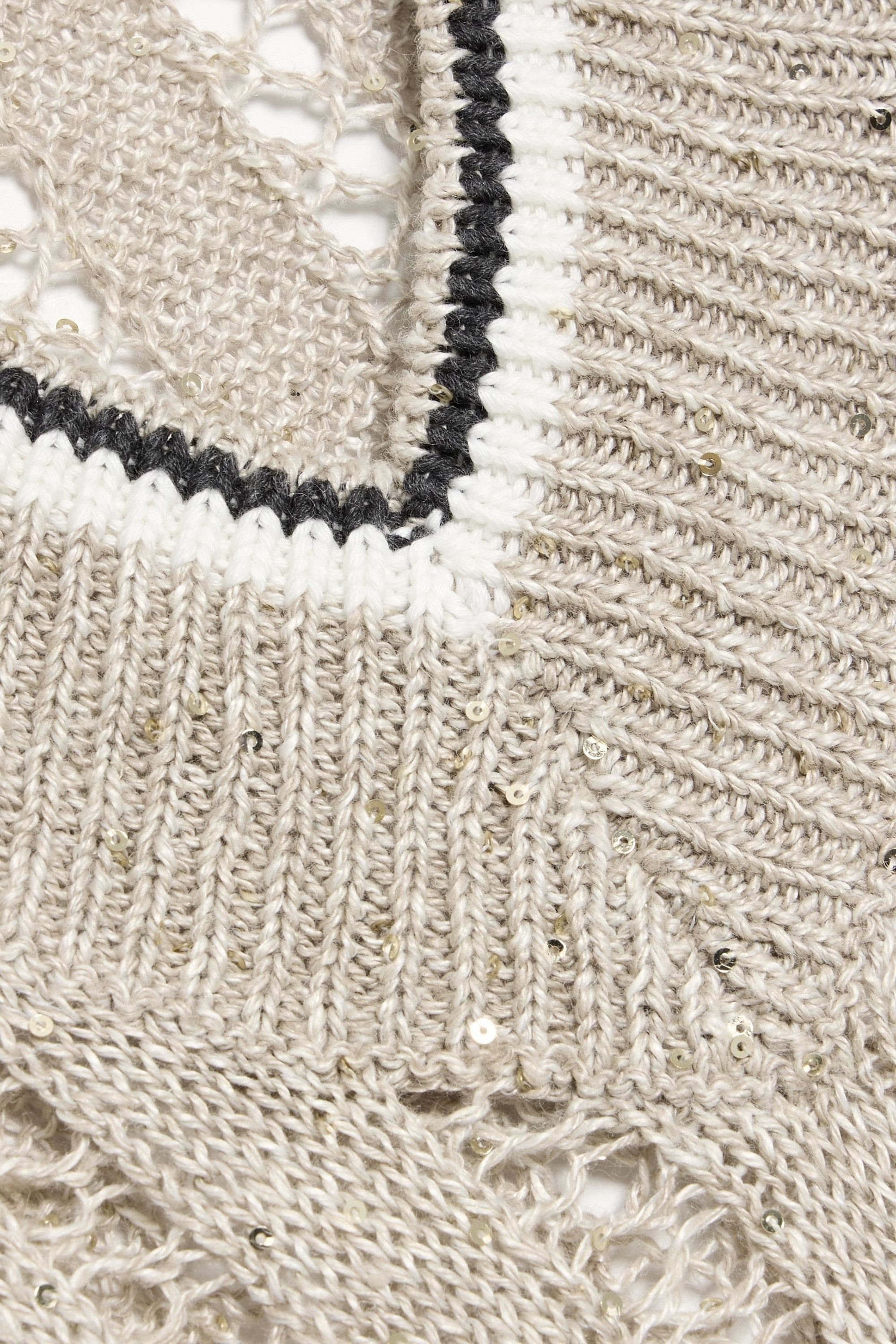 Brunello Cucinelli Sequin-embellished open-knit linen-blend top thumbnail