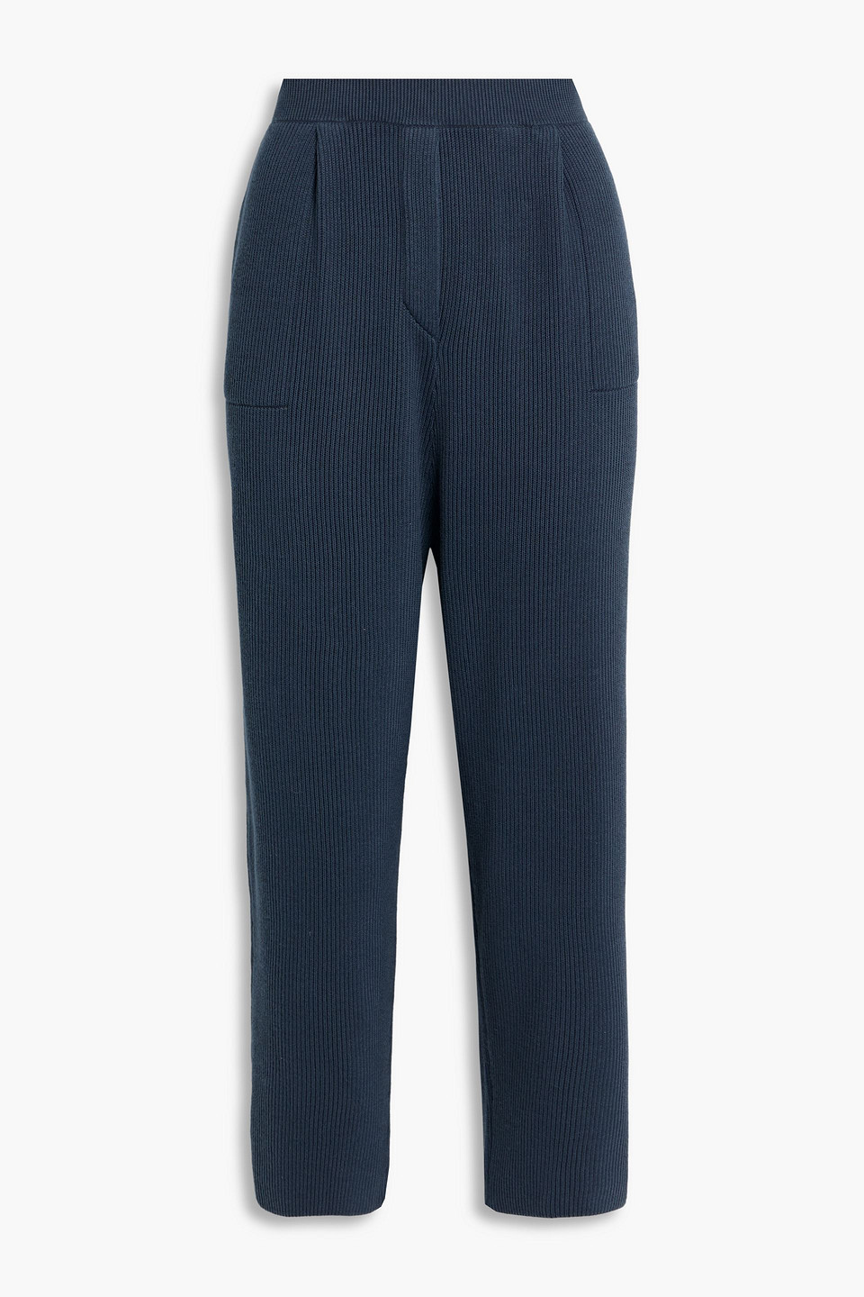 brunello cucinelli - cropped ribbed cotton tapered pants - blue - m