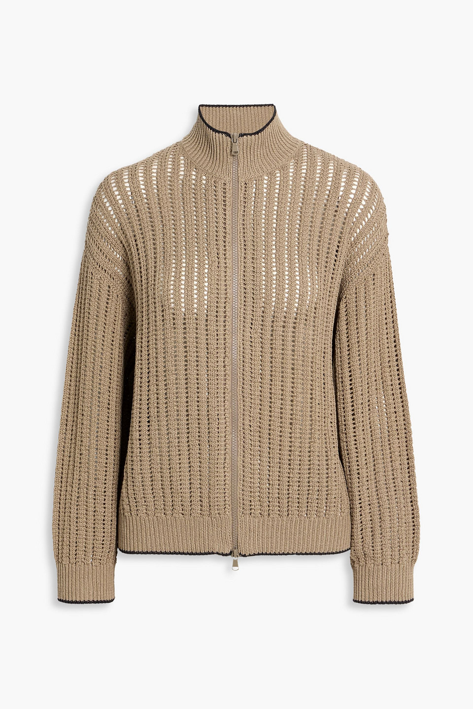 Brunello Cucinelli Open-knit Cotton Cardigan In Brown