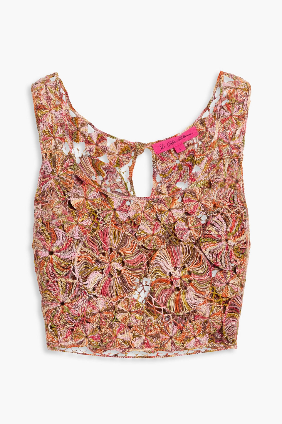 the elder statesman - cropped crocheted pima cotton top - multicolor - xs