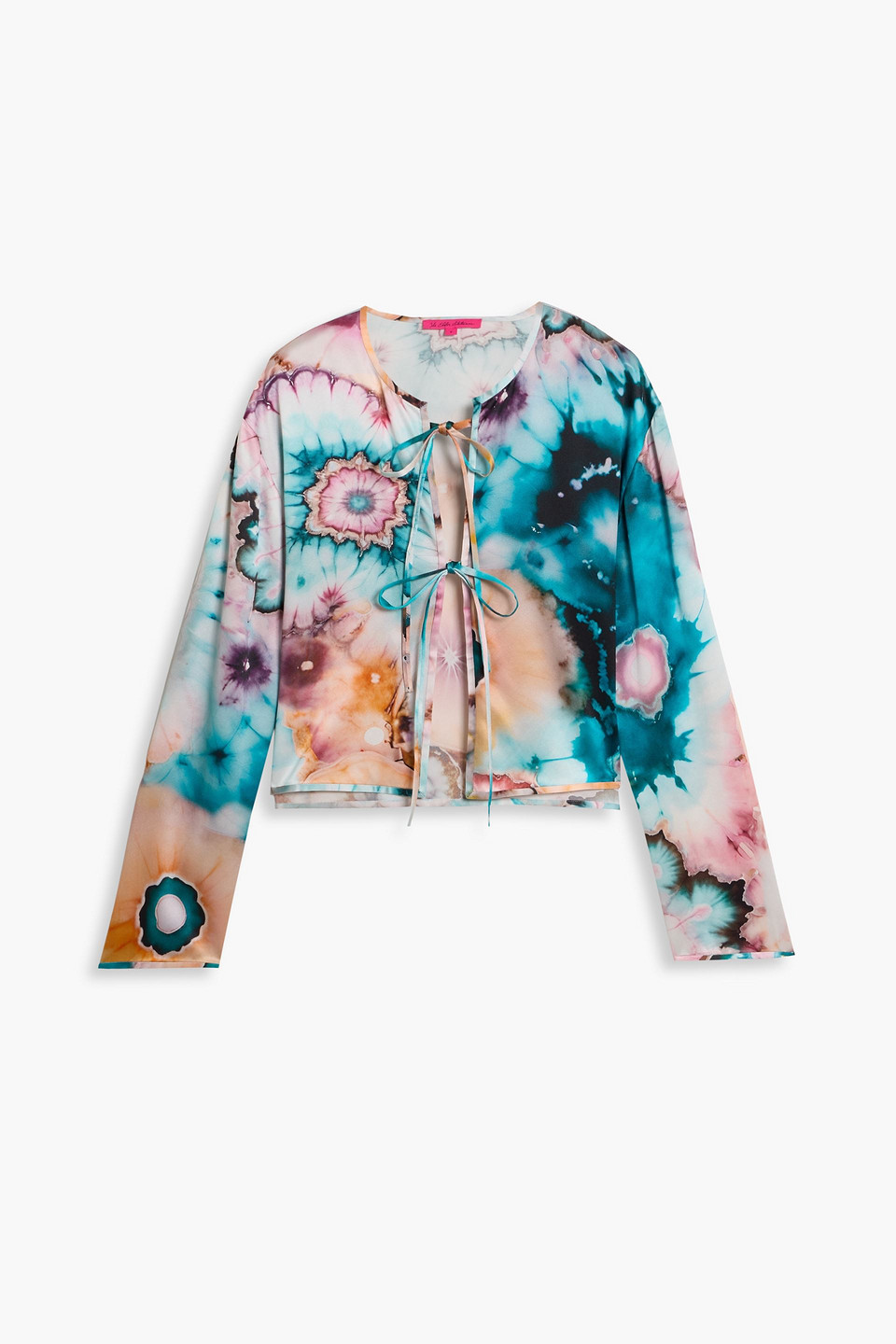 the elder statesman - printed silk-satin top - blue - xs