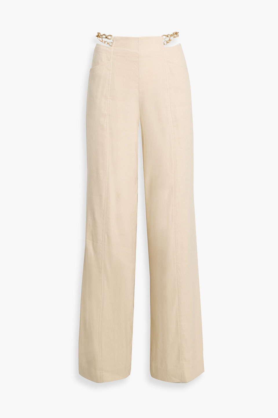 Cult Gaia Sosana Chain-embellished Linen-blend Straight-leg Pants In Neutral