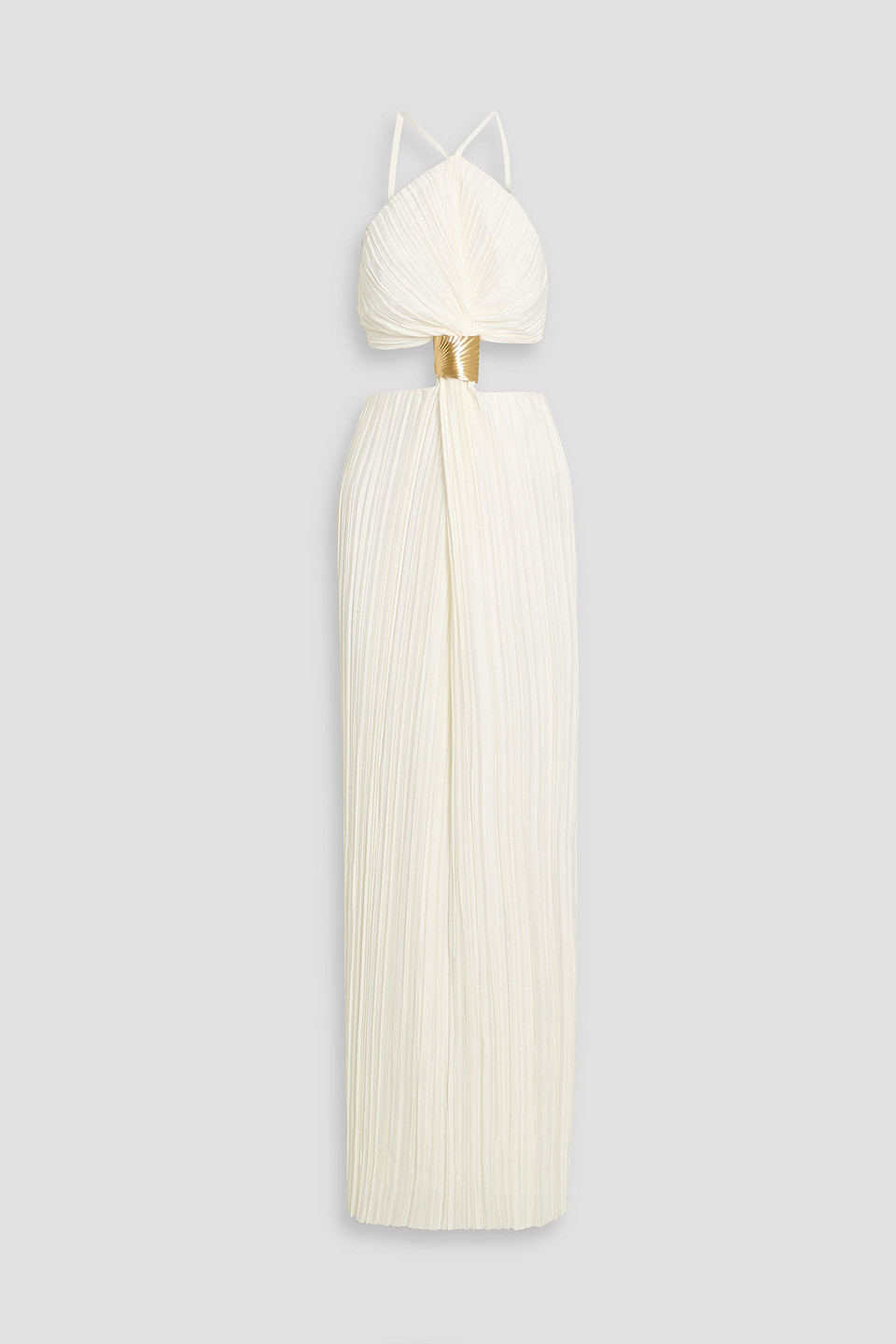 Cult Gaia Mitra Embellished Cutout Plissé-satin Gown In White