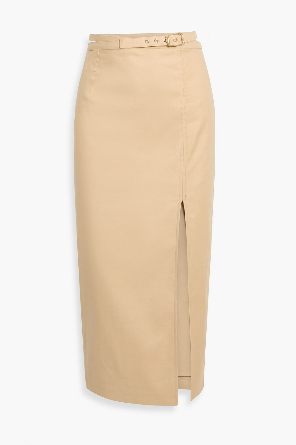 Cult Gaia Shay Belted Cotton-blend Gabardine Midi Pencil Skirt In Neutral