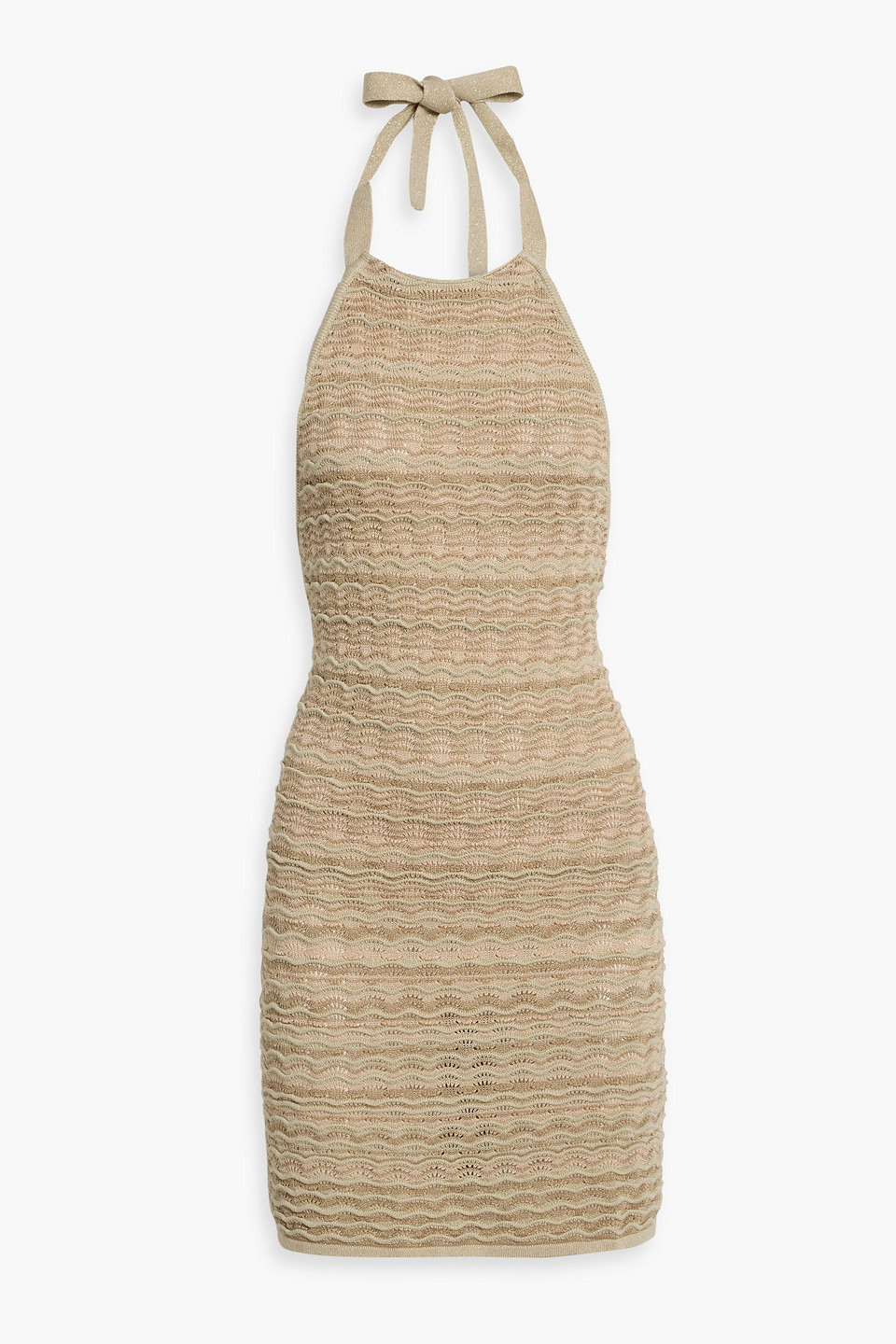 cult gaia - metallic crochet-knit lyocell halterneck mini dress - neutral - l