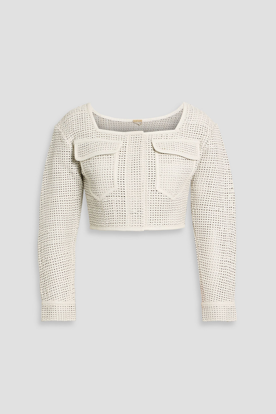 Cult Gaia Suki Cropped Woven Leather Jacket In White