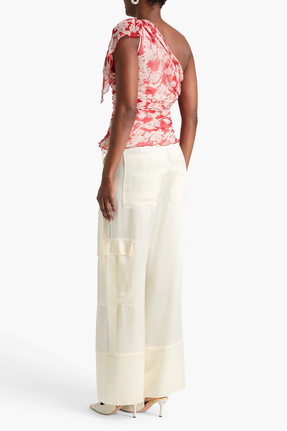  Victoria Beckham - Oberteil Aus Seidenkrepon Mit Floralem Print Und Asymmetrischer Schulterpartie - Rot - Uk 6 