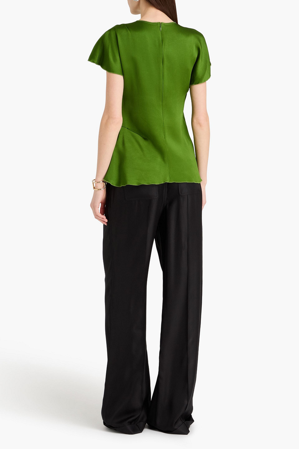 Victoria Beckham Draped Pleated Detail Top In Algae In Multi