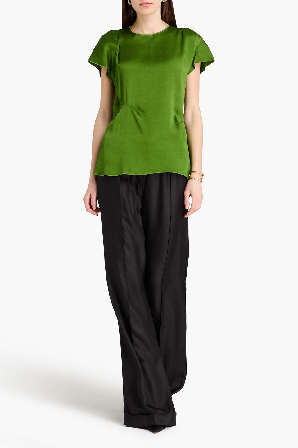 Victoria Beckham Draped Pleated Detail Top In Algae In Multi