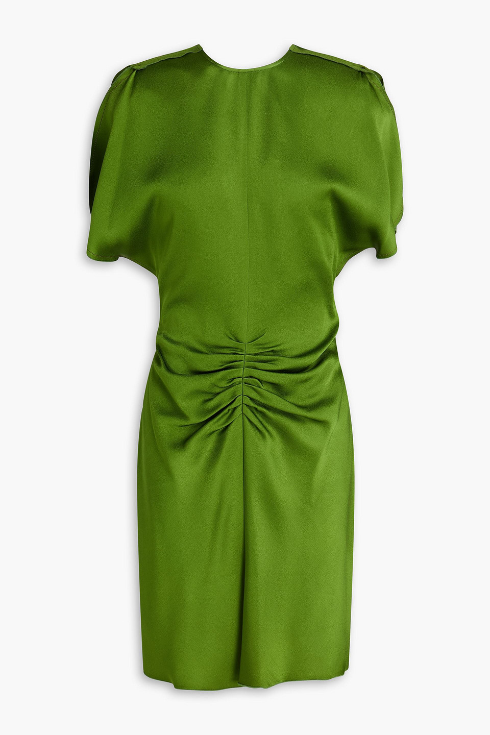 Victoria Beckham Gathered Satin-crepe Mini Dress In Neutral