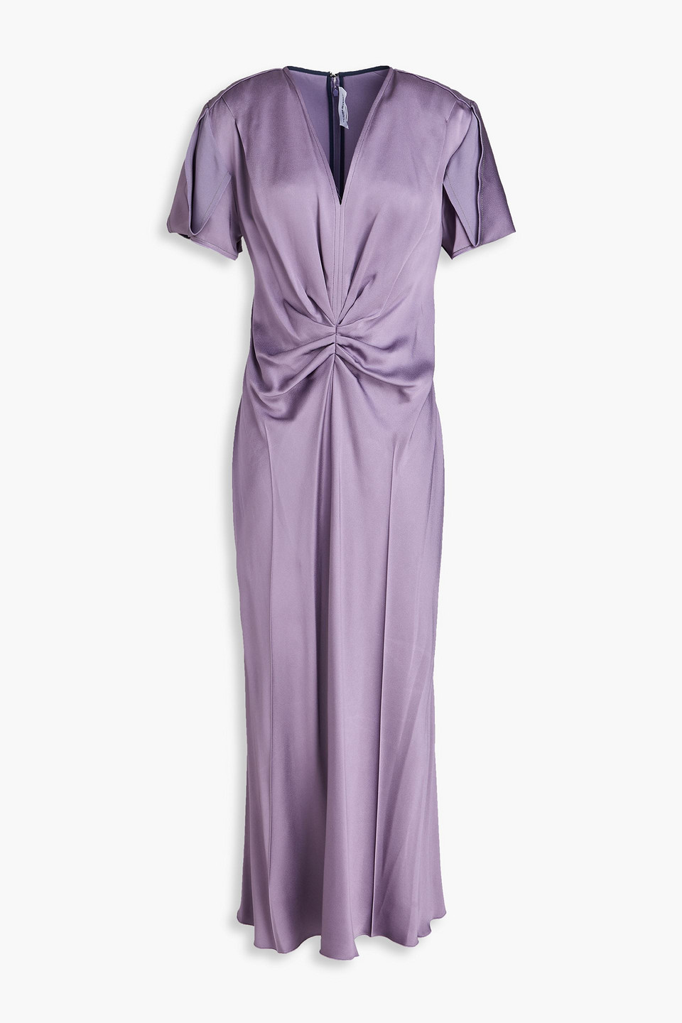 victoria beckham - ruched satin-crepe midi dress - purple - uk 6