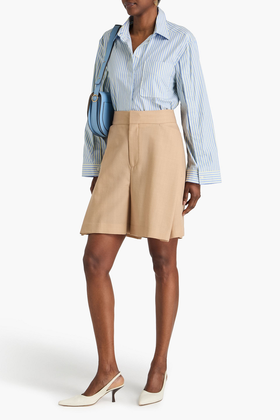  Victoria Beckham - Layered Wool-blend Shorts - Neutral - Uk 8 