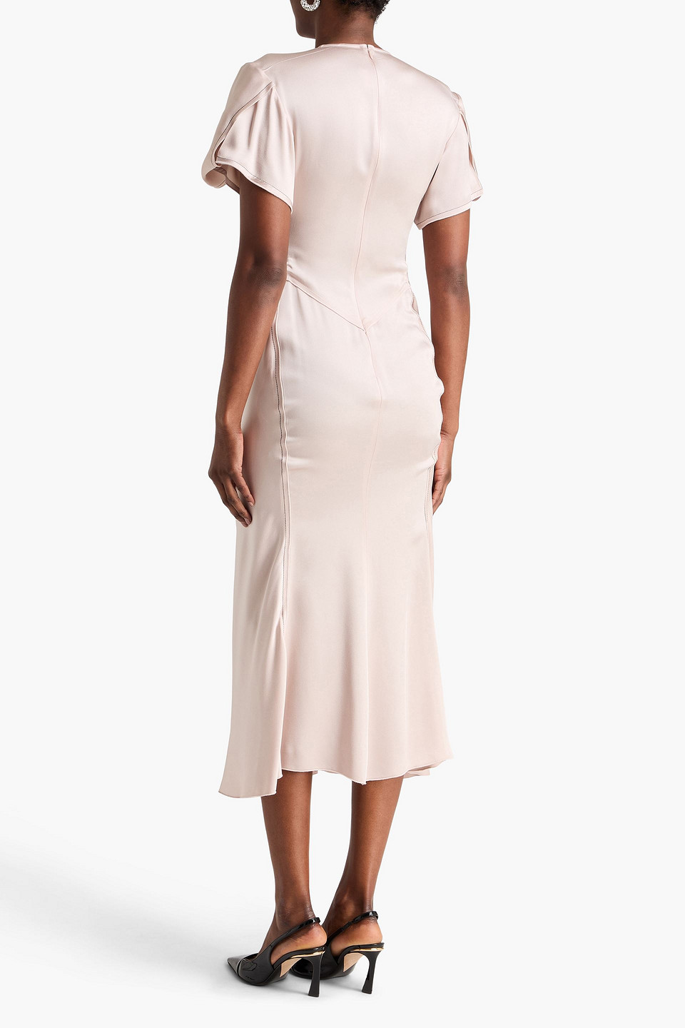 Victoria Beckham Eve Gathered-waist Satin Midi Dress In Pink