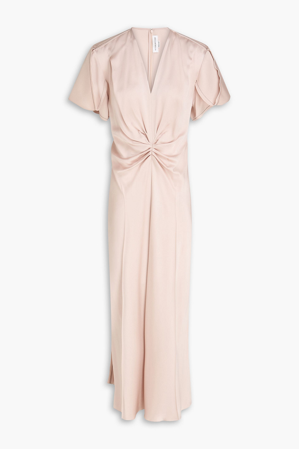 Victoria Beckham Eve Gathered-waist Satin Midi Dress In Pink