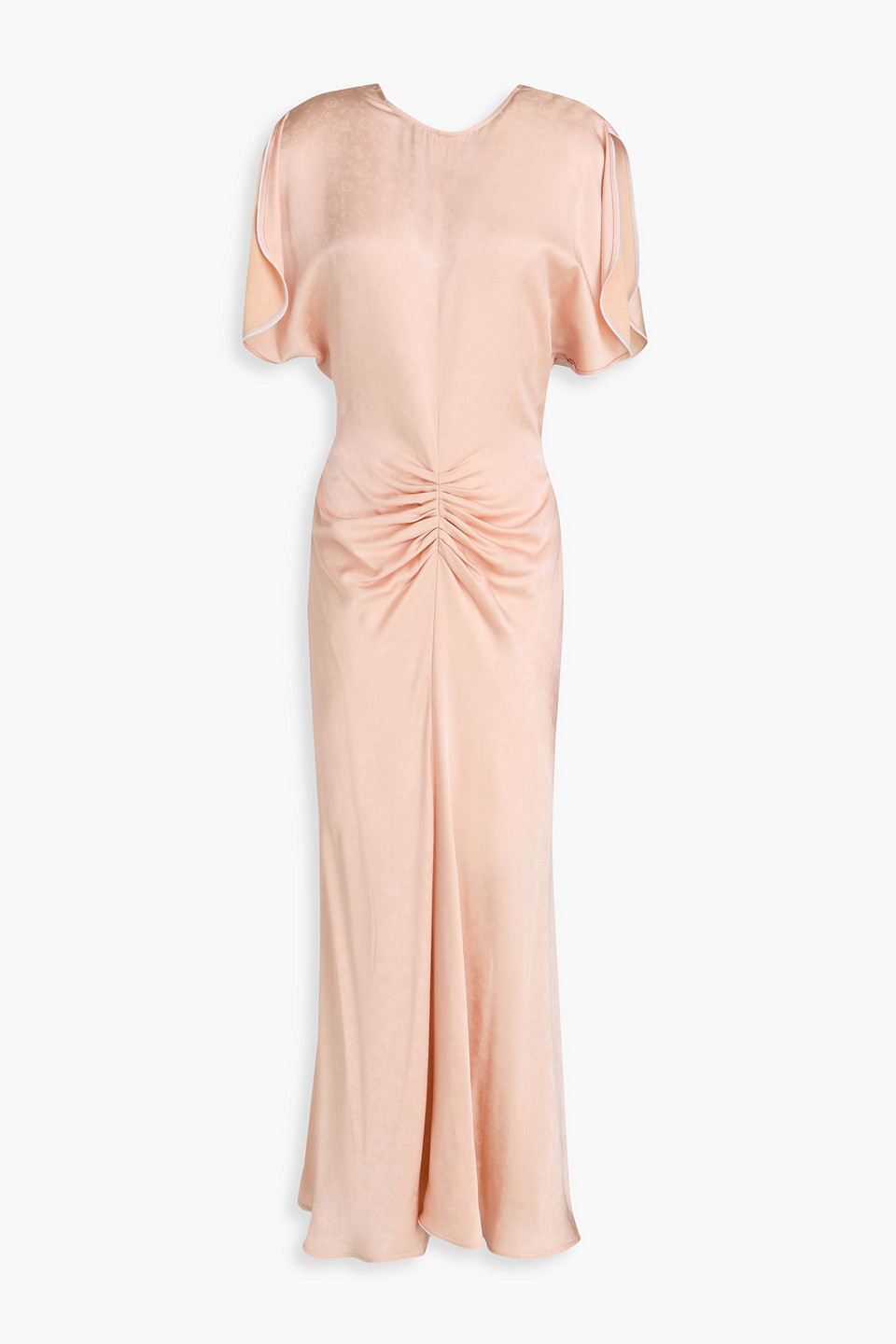 victoria beckham - ruched floral-jacquard midi dress - pink - uk 8