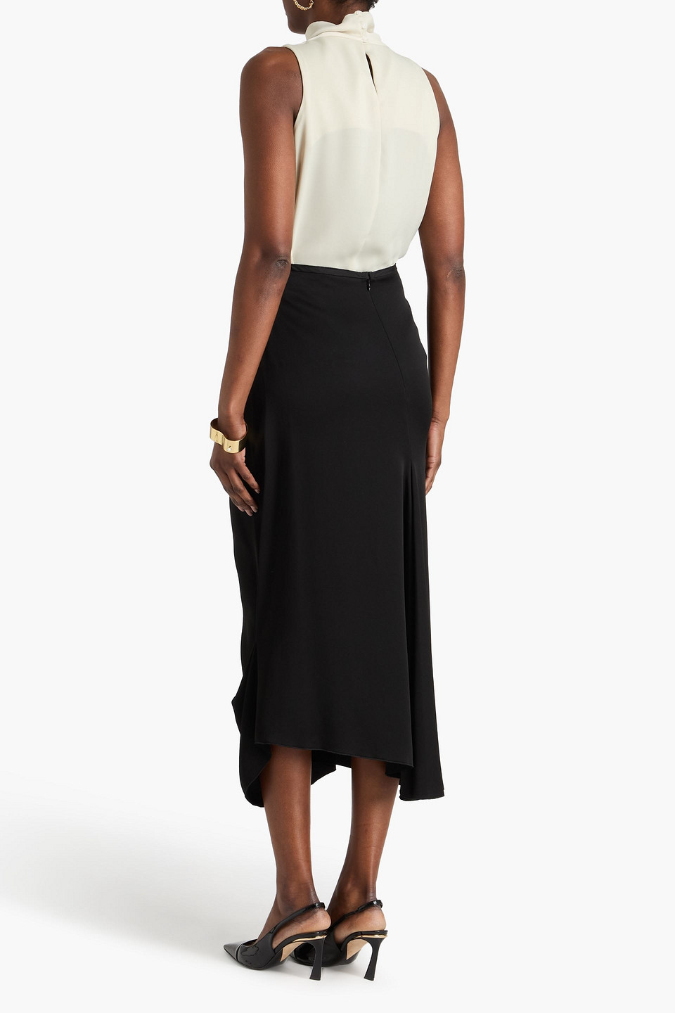 Victoria Beckham Draped Midi Skirt Asymmetric Design Slit In Black