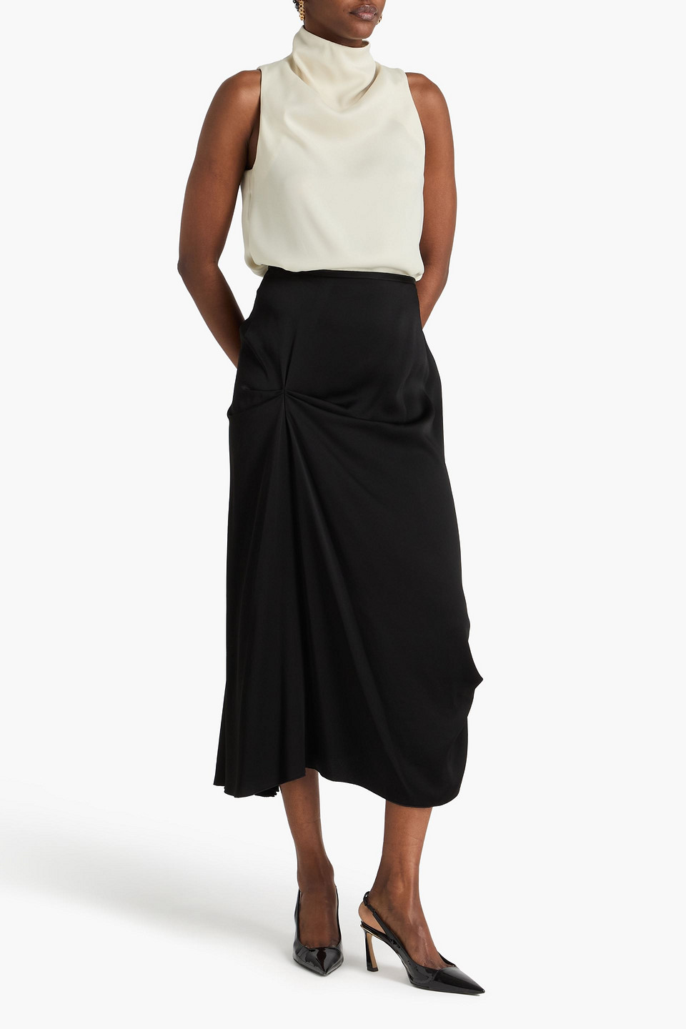 Victoria Beckham Draped Midi Skirt Asymmetric Design Slit In Black