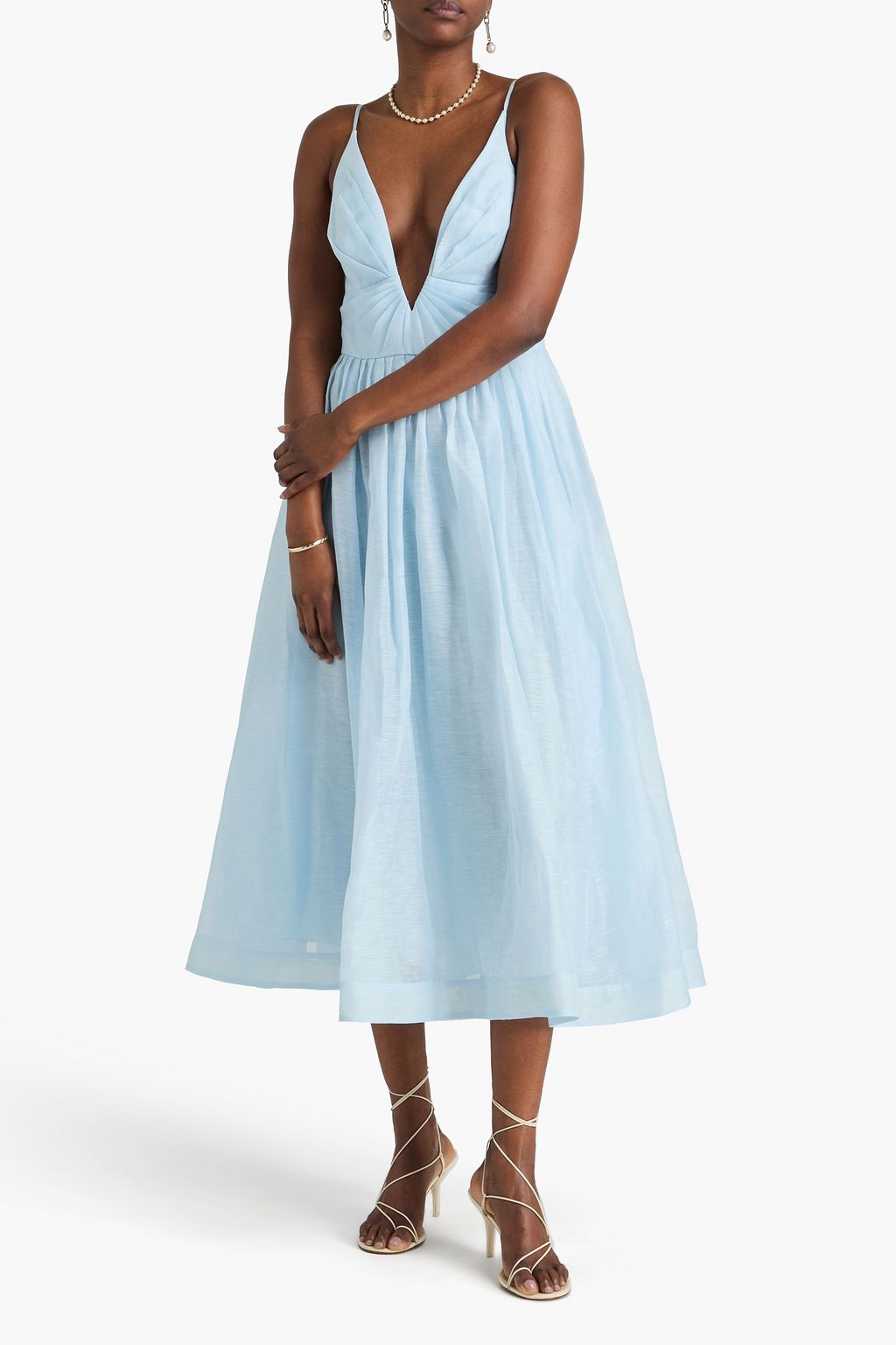 ZIMMERMANN Pleated linen and silk-blend organza midi dress | THE OUTNET