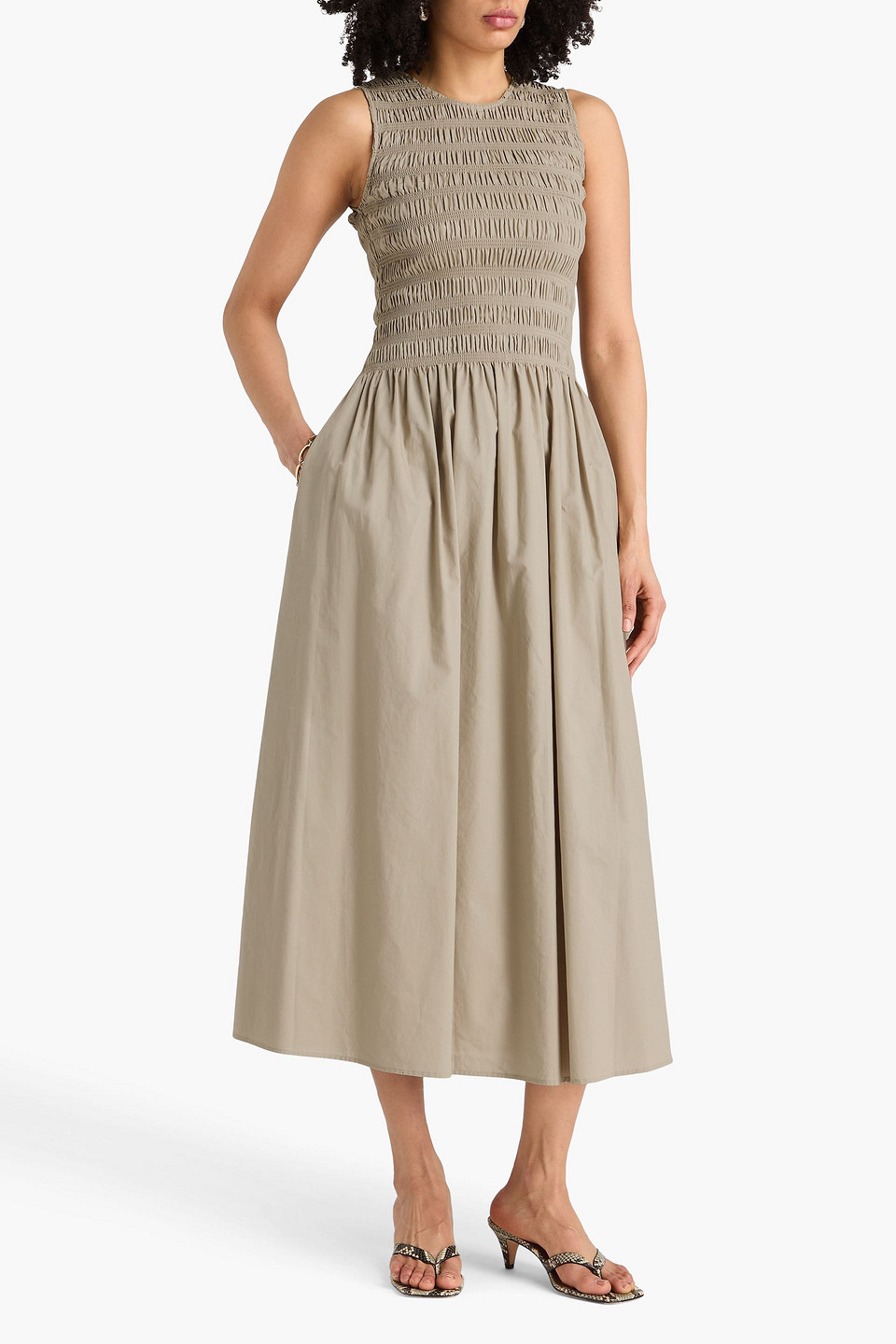 Rag & Bone - Midikleid „lane“ Aus Baumwollpopeline Mit Raffung - Neutral - Xxs 