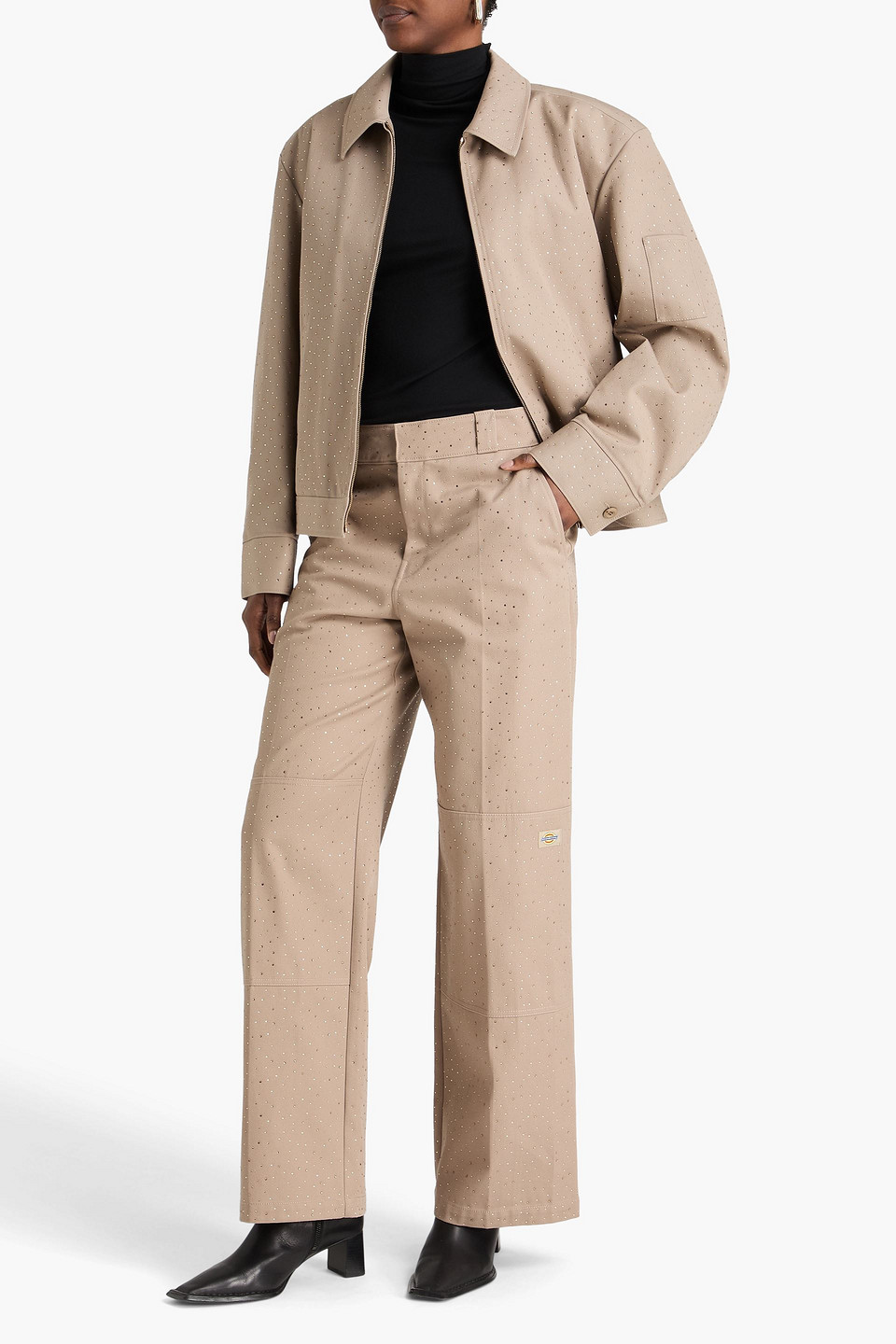  Alexander Wang - Hose Aus Twill Aus Einer Baumwollmischung Mit Weitem Bein Und Kristallverzierung - Neutral - Us 0 