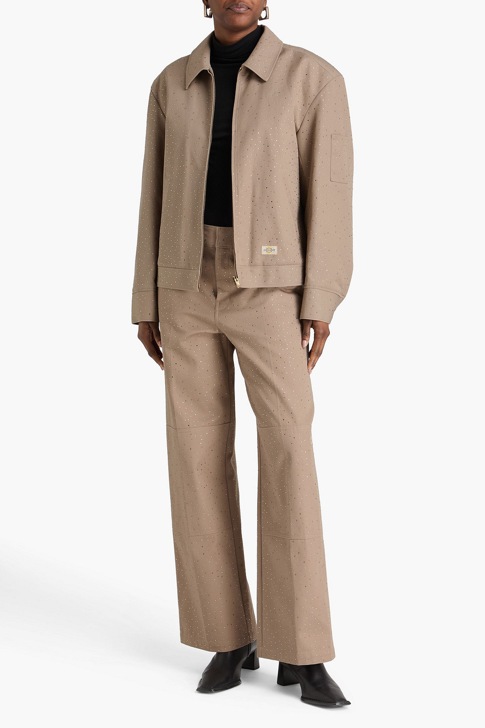  Alexander Wang - Crystal-embellished Cotton-blend Twill Jacket - Neutral - Xxs 