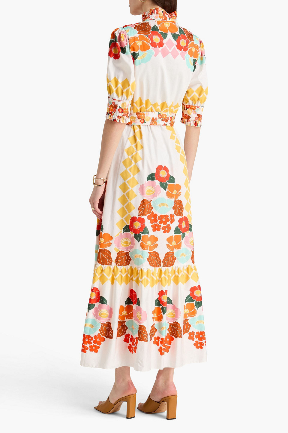  Borgo De Nor - Hemdkleid „marnia“ Aus Baumwollpopeline Mit Floralem Print Und Gürtel In Maxilänge - Weiß - Uk 6 