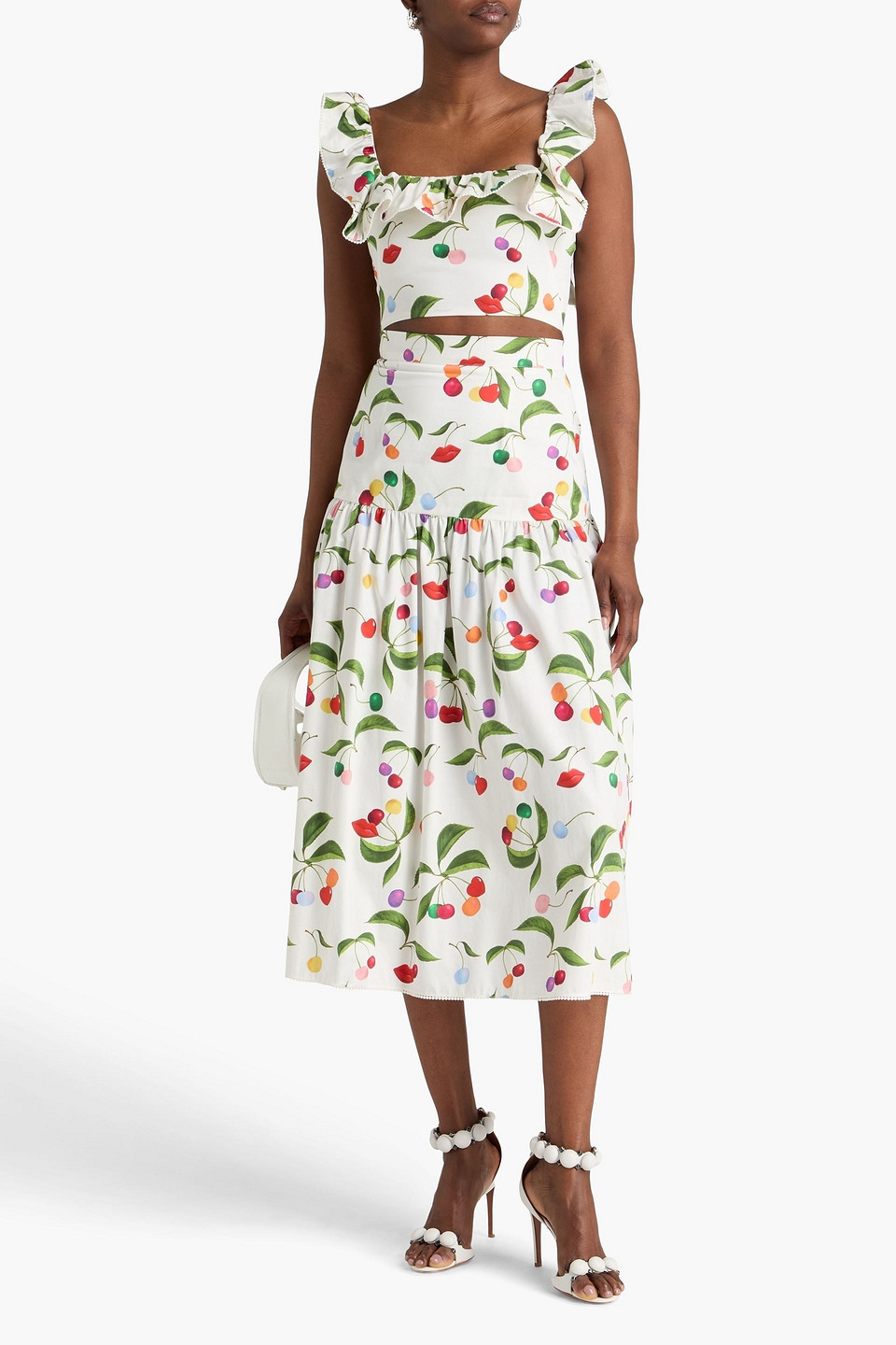  Borgo De Nor - Cropped Oberteil „callie“ Aus Piqué Aus Einer Baumwollmischung Mit Floralem Print - Weiß - Uk 6 
