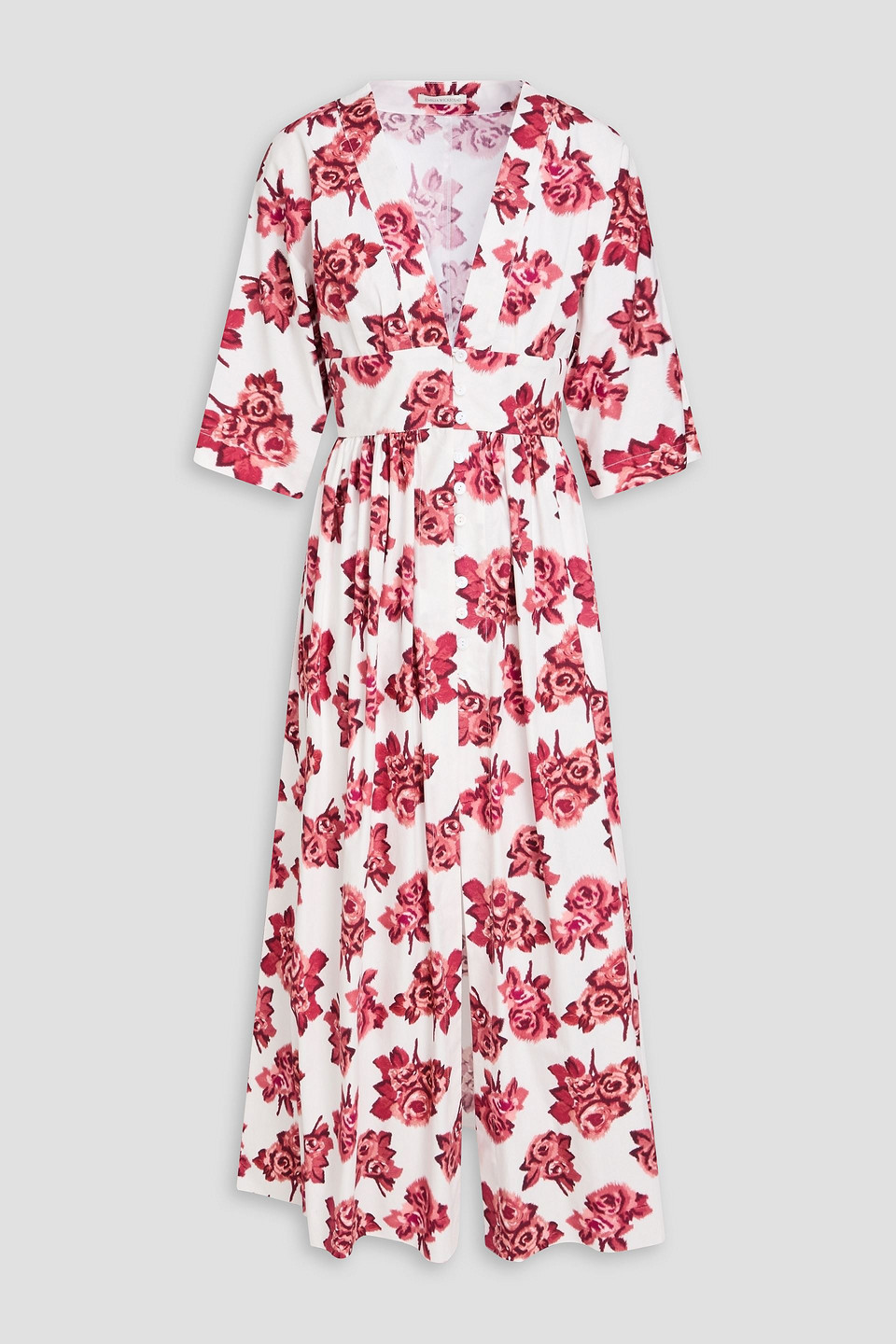 emilia wickstead - elowen pleated floral-print cotton-poplin midi dress - white - uk 8