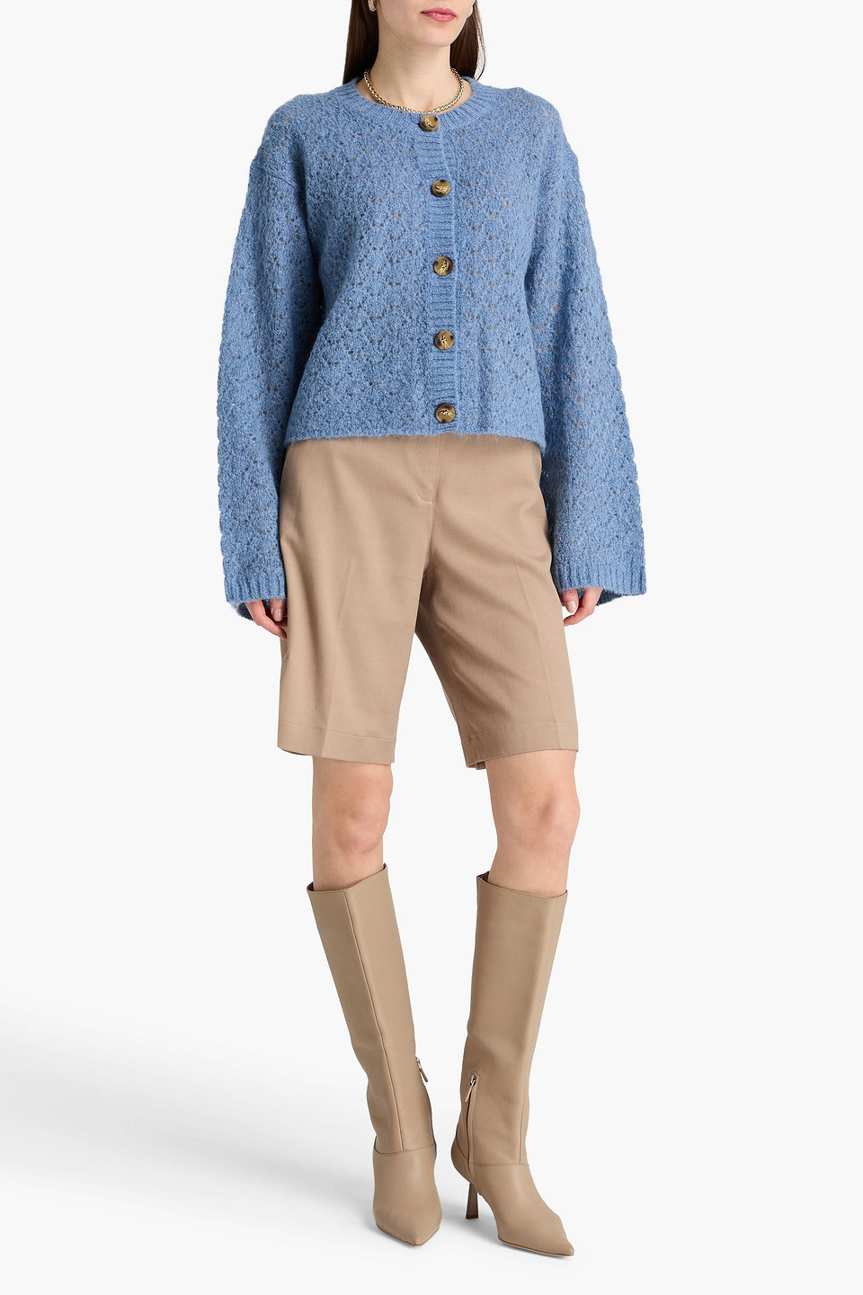  By Malene Birger - Cardigan „cierrou“ Aus Gebürstetem Pointelle-strick - Blau - Xxs 