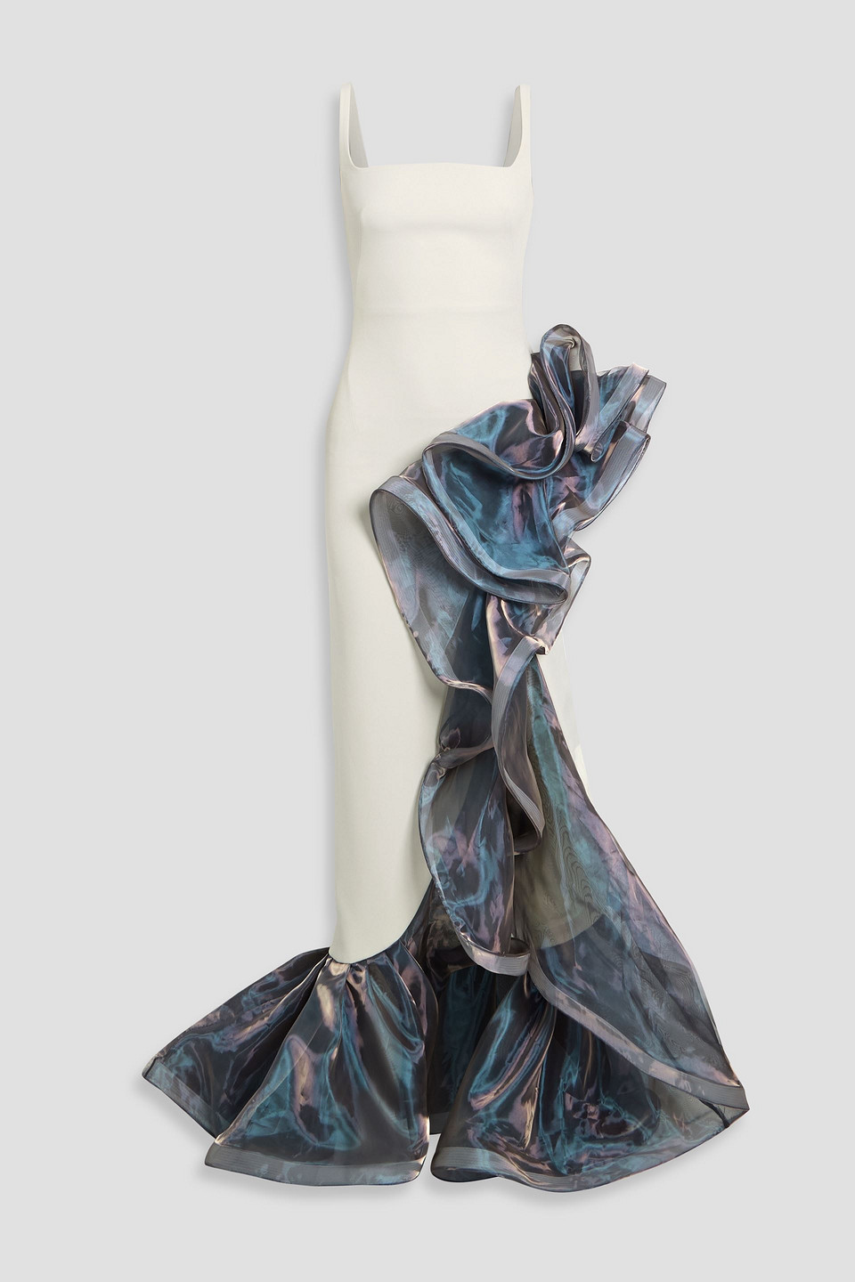 Safiyaa Derry Ruffled Organza-trimmed Crepe Gown In Blue