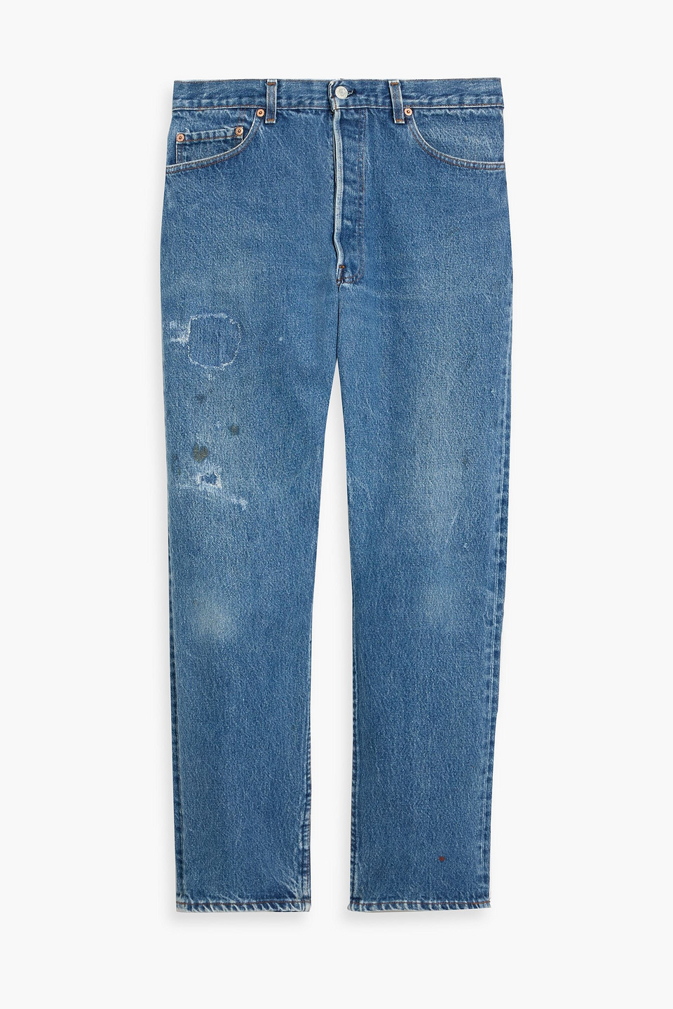 Re/done With Levi's Distressed High-rise Straight-leg Jeans In Blue