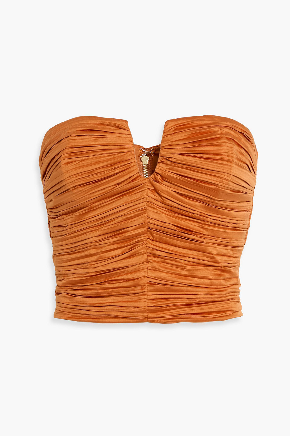 cult gaia - maria strapless plissé-satin top - brown - us 0