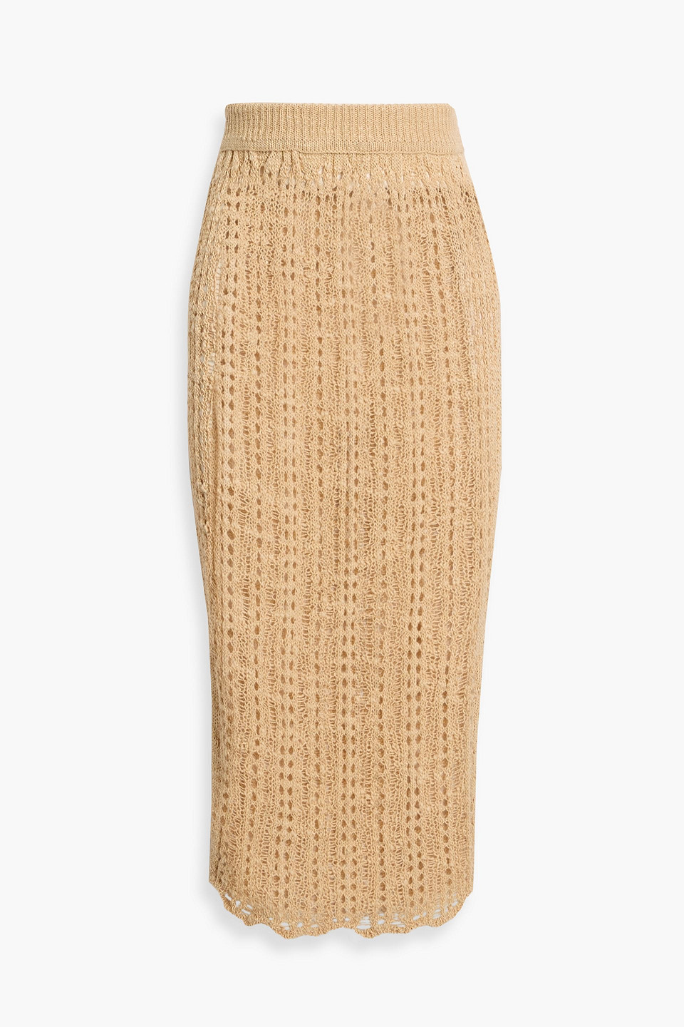 Cult Gaia Dawson Open-knit Wool-blend Midi Skirt In Brown